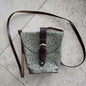 Ostrich Embossed Leather Crossbody Bag